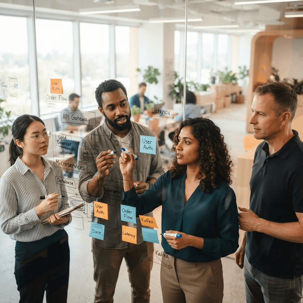 A senior Canviz engineering team working together
